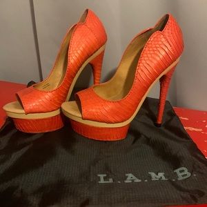 L.A.M.B Platform Orange Heels.